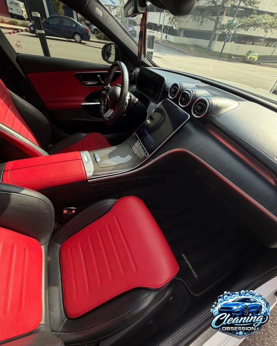 Red and black Mercedes front cabin